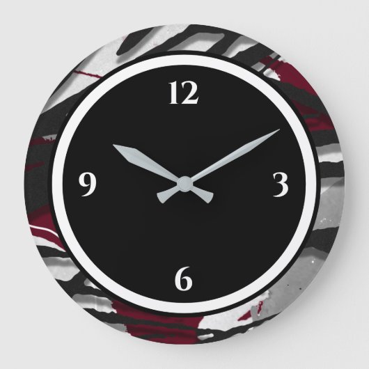 Burgundy Black & White Abstract grote klok (Voorkant)
