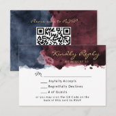 Burgundy & Bleu Nuit QR Code RSVP à l'aquarelle (Devant / Derrière)