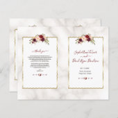 Burgundy Bloem Goud Marmer Calligrafie Programma (Voorkant / Achterkant)