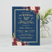 Burgundy Bloem Goud Navy Verrassingsverjaardagsfee Kaart (Staand voorkant)