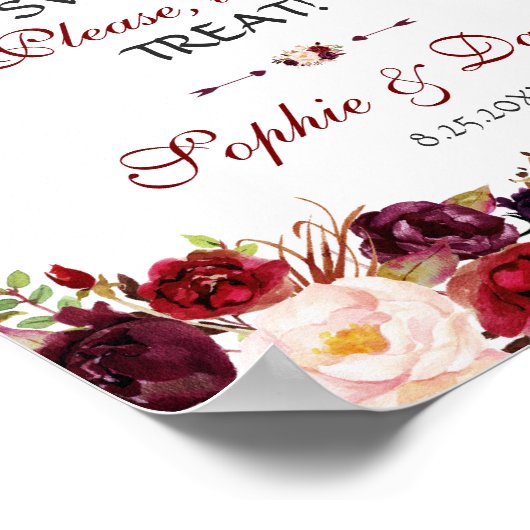 Burgundy Bloem Takken Love is Sweet Neem een hapje Poster (Hoek)