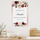 Burgundy Bloemen Bruids Shower Welkomstposter 24x3 Poster (Keuken)