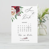 Burgundy Bloemen Bruiloft Save The Date Kaart (Staand voorkant)