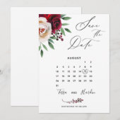 Burgundy Bloemen Bruiloft Save The Date Kaart (Voorkant / Achterkant)
