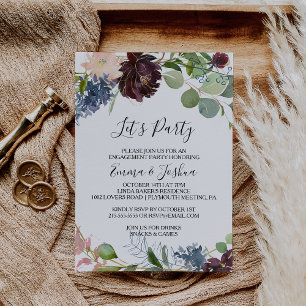Burgundy Bloemen- en Groene Let's Party Kaart