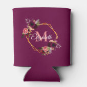 Burgundy bloemen gouden geometrische monogram blikjeskoeler (Achterkant)