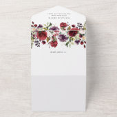 Burgundy Bloemen, Roze Bloemen, Boho Bruidsuitnodi All In One Uitnodiging (Buitenkant)