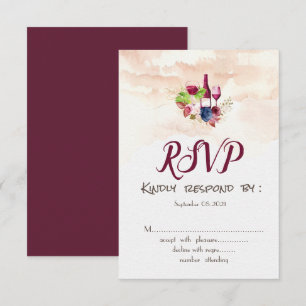 Burgundy Bloemen Wijnproeverij Aquarel RSVP Kaart