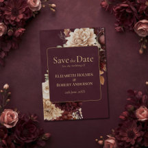 Burgundy Bloemgotische 'Save the Date'-kaart