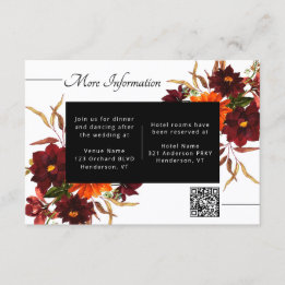 Burgundy Bloemige Herfst Bruiloft Details QR Code Informatiekaartje