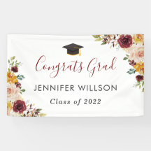 Burgundy bloemstuk Congrats Grad afstudeerbanner