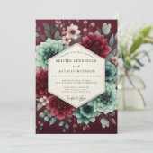 Burgundy Bloom Assemblage Bruiloft Kaart (Staand voorkant)