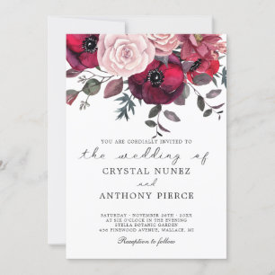 Burgundy Bloom Blush Blue Floral Wedding Kaart