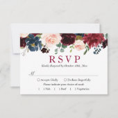 Burgundy Bloom Blush Blue Floral Wedding RSVP Kaartje (Voorkant)