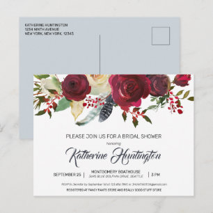 Burgundy Bloom Floral Return Address Vrijgezellenf Briefkaart