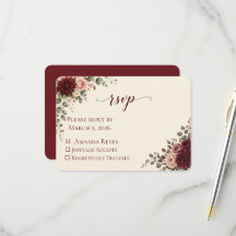 Burgundy Bloom Herfst Bruiloft RSVP Kaart