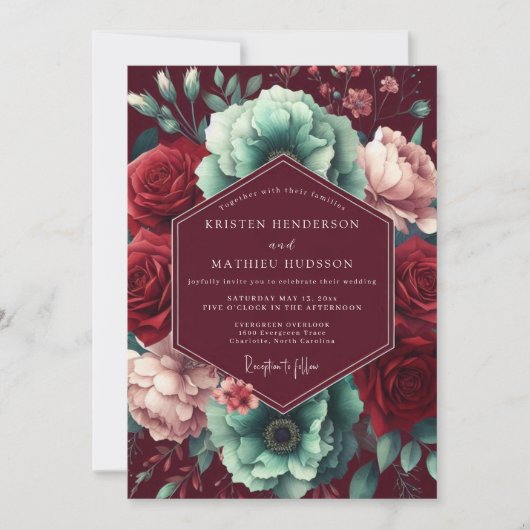 Burgundy Bloom Moody Romance Wedding Kaart (Voorkant)
