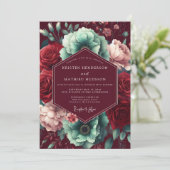 Burgundy Bloom Moody Romance Wedding Kaart (Staand voorkant)