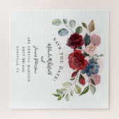 Burgundy Bloom Rustic Floral redt de datum Legpuzzel (Horizontaal)