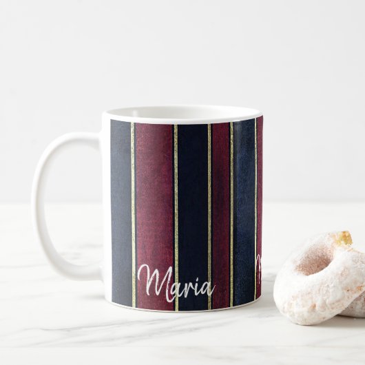 Burgundy Blue Black Stripe Mok (Met donut)