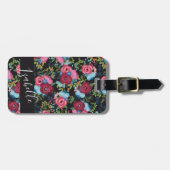 Burgundy Blue Bouquets Pattern - Naam Adres Bagagelabel (Voorkant horizontaal)