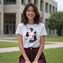 Burgundy & Blue Elegant Waterverf Flowers Afstudee Tri-Blend Shirt