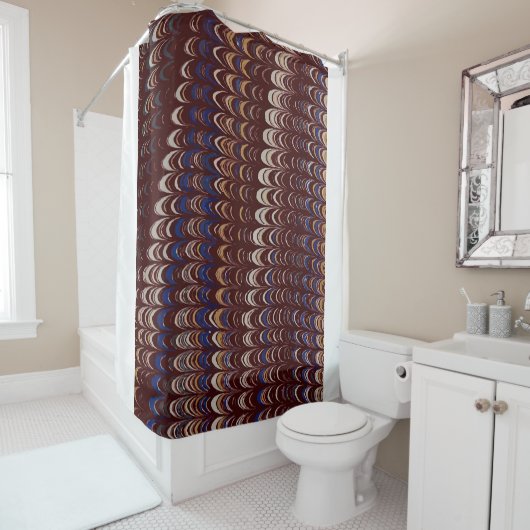 Burgundy, Blue en White Wavy patroon Douchegordijn (In situ)