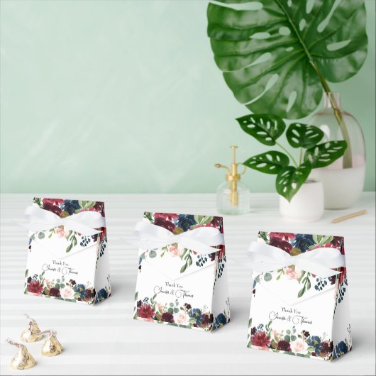 Burgundy & Blue English Flowers Wedding Bedankdoosjes (Meervoudige)