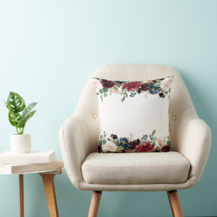 Burgundy & Blue English Flowers Wedding Favor Kussen