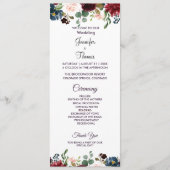 Burgundy & Blue English Flowers Wedding Programma (Voorkant)