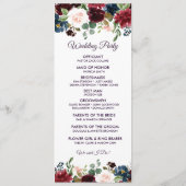 Burgundy & Blue English Flowers Wedding Programma (Achterkant)