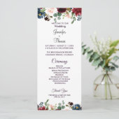 Burgundy & Blue English Flowers Wedding Programma (Staand voorkant)