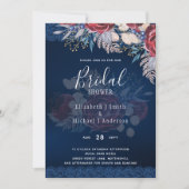 Burgundy Blue Floral Fête des mariées Invitation D (Devant)