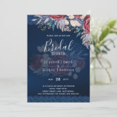 Burgundy Blue Floral Fête des mariées Invitation D (Debout devant)