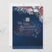 Burgundy Blue Floral Fête des mariées Invitation D (Dos)