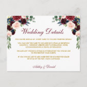 Burgundy Blue Floral Fold Wedding Details Kaart (Voorkant)
