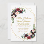 Burgundy Blue Floral Geometric Gold Wedding Kaart (Voorkant)