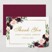 Burgundy Blue Floral Gold Mariages Merci B (Devant / Derrière)