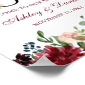 Burgundy Blue Floral Love Weddenschap Welkom Poster (Hoek)