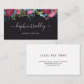 Burgundy Blue Flowers White Calligraphy Script Visitekaartje (Voorkant / Achterkant)