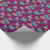 *~* Burgundy Blue Green Succulent Pattern Cadeaupapier (Hoek)