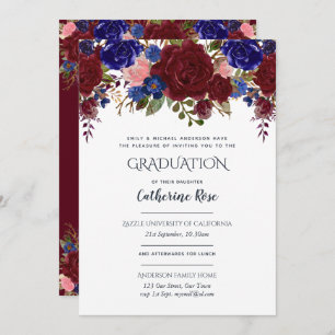 Burgundy Blue Pink Afstuderen Ceremony + Reception Kaart