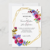 Burgundy Blue Roos Gold Geometric Wedding Kaart (Voorkant)