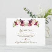 Burgundy Blush Bloem Spaanse Gracias Baby Shower Bedankkaart (Staand voorkant)