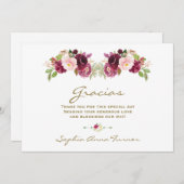 Burgundy Blush Bloem Spaanse Gracias Baby Shower Bedankkaart (Voorkant / Achterkant)