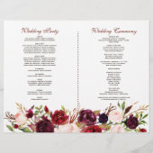Burgundy Blush Bloem Takken Bruiloftsprogramma Flyer (Achterkant)
