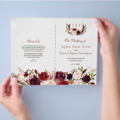 Burgundy Blush Bloem Takken Bruiloftsprogramma Flyer (Hand)