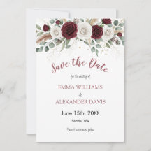 Burgundy Blush Bloemen Foto Save the Date Kaart