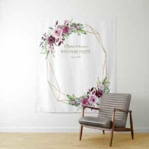 Burgundy Blush Bloemengoud Verjaardagsfotorekwisie Wandkleed