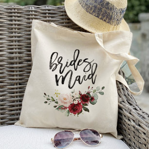Burgundy Blush bloemige bruidsmeisje cadeaus Tote Bag